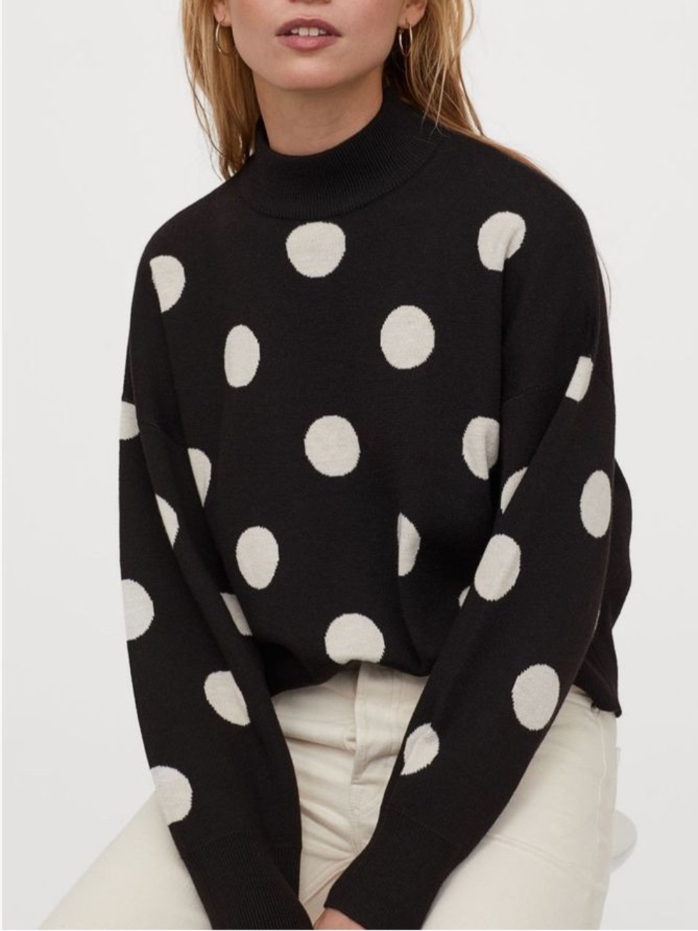 H&M — Black & White Polka Dot Mock Turtleneck Sweater — Size: XS